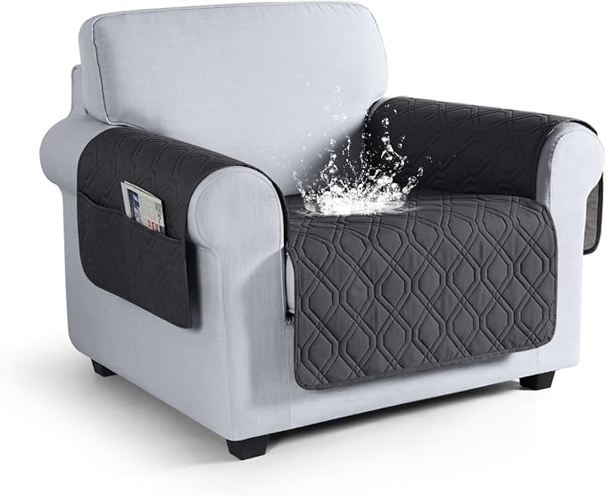 VANSOFY Waterproof Chair Seat Cover for Pets, Charcoal Gray, 22" | Non-Slip, Washable, Utility Pockets, Pet Friendly, Furniture Protector Slipcover for 1 Seater Couch by VANSOFYFURNITURECOVERS
