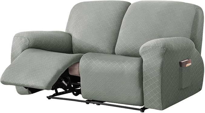 vctops Diamond Recliner Loveseat Slipcover 6-Pieces Stretch Dual Recliner Sofa Covers for 2 Seat Dual Reclining Loveseat Couch Soft Solid Furniture Protector (Greyish Green,2 Seat) by vctops