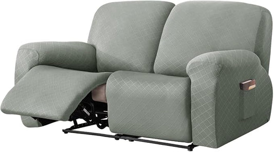 vctops Diamond Recliner Loveseat Slipcover 6-Pieces Stretch Dual Recliner Sofa Covers for 2 Seat Dual Reclining Loveseat Couch Soft Solid Furniture Protector (Greyish Green,2 Seat) by vctops