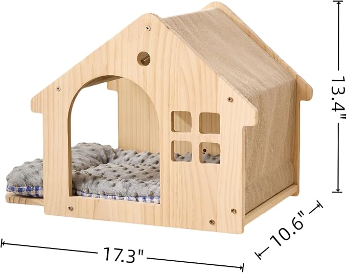 SHENGOCASE 2-Pack Cat Wall House, Wall-Mounted Shelves Perch Furniture Set with 3 Steps, Natural Wood, Washable Cat Cushions - Image 3