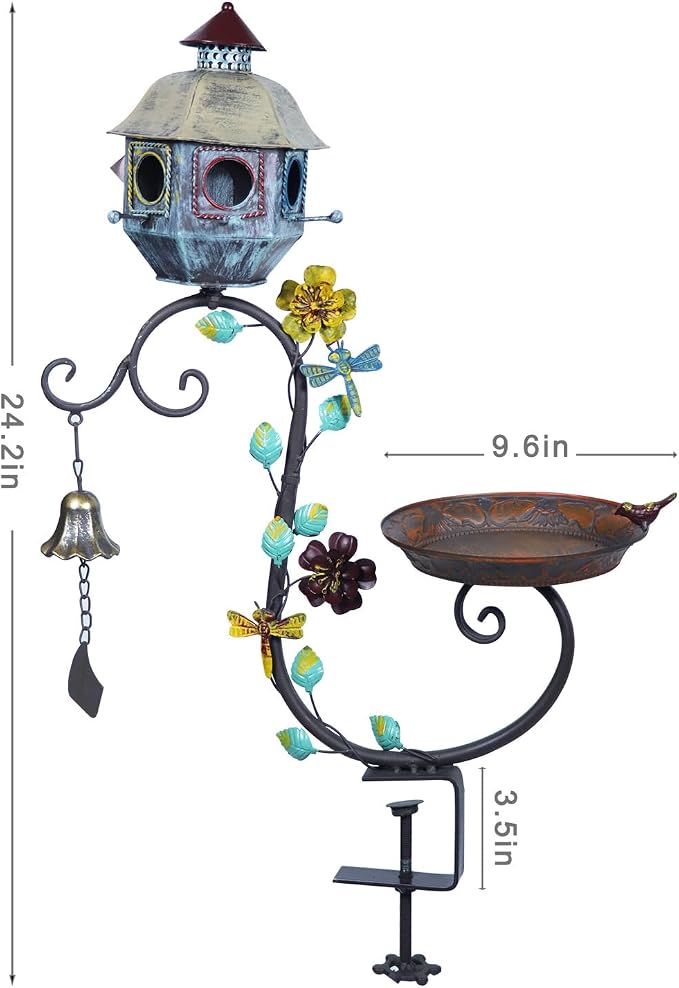 Deck Bird Bath, Metal Bird Bath and Bird Houses, Deck Mounted Bird Bath | Detachable and Adjustable Sturdy Deck Bird Bath for Outdoor Porch Yard Garden Decoration - Image 3