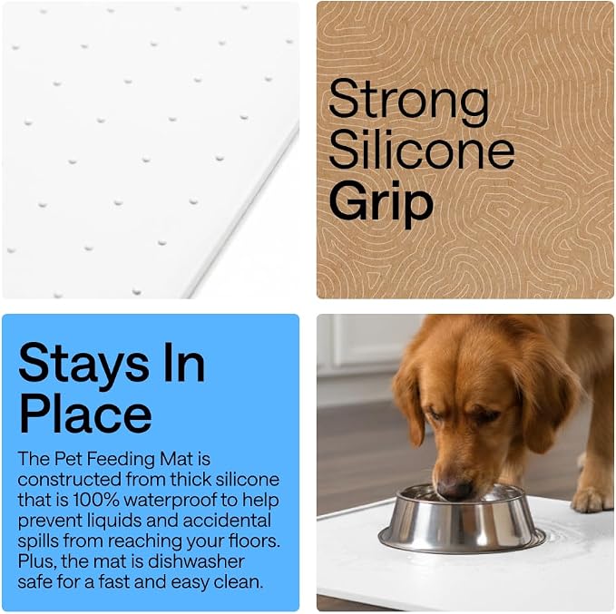 GORILLA GRIP 100% Waterproof Raised Edge BPA Free Silicone Pet Feeding Mat, Dog Cat Food Mats Contain Spills Protects Floors, Placemats for Cats and Dogs Water Bowl, Pets Accessories 32x24 White - Image 3