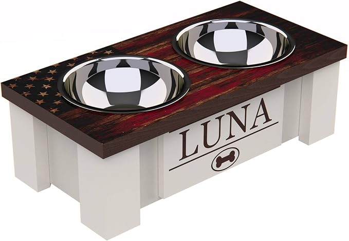 Elevated Dog Bowls for Small Dogs, Personalized Food Stand for Toy Breed | Farmhouse Style, Elevated Wood Stand, Storage Container, Stainless Steel Bowls, Raised Anti-Slip Feeder, Made in USA by GrooveThisWoodshop