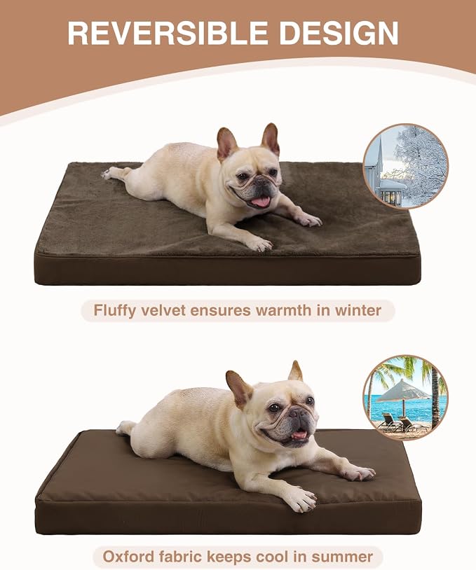 KSIIA Orthopedic Dog Bed for Small Dogs with Waterproof Lining, Brown,23x17 | Deluxe Soft Plush Dog Crate Bed, Washable Pet Mat with Removable Cover & Egg Crate Foam for Small Dogs Sleeping & Relaxing - Image 4