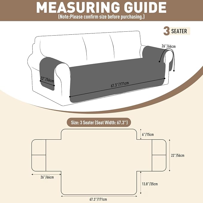 MAXIJIN Waterproof Couch Cover for Dogs Washable, Quilted Sofa Seat Covers Washable for 3 Cushion Couch, Non-Slip Pet Friendly Furniture Protector with Side Pockets (Sofa, Dark Gray) - Image 6