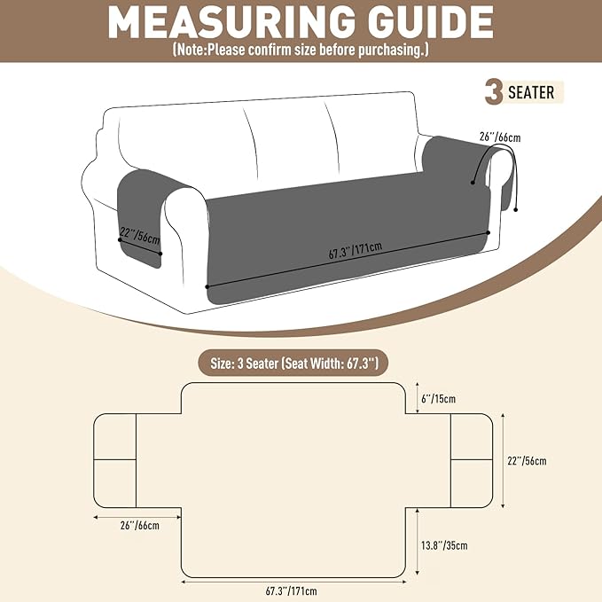 MAXIJIN Waterproof Couch Cover for Pets Dogs Washable, Quilted Sofa Seat Covers Washable for 3 Cushion Couch, Non-Slip Slipcover Furniture Protector with Side Pockets (Sofa, Light Gray) - Image 6
