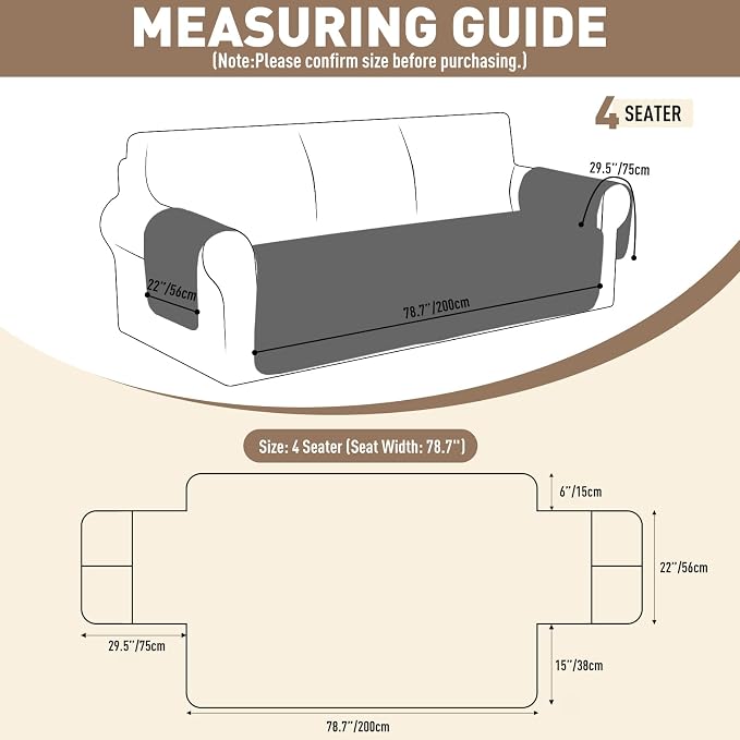 MAXIJIN Waterproof Oversized Couch Cover for Dogs Washable, Quilted Sofa Seat Cover for 3 Cushion Couch with Side Pockets, Non-Slip Furniture Protector for Pets Kids (Large Sofa, Beige) - Image 6