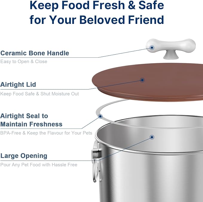 Paw Libero 25 Lbs Stainless Steel Dog Food Storage Container with Airtight Lid & Ceramic Bone Handle, Large Metal Dog Food Bin for Dogs & Cats, Keep Fresh, Easy to Clean - Image 4