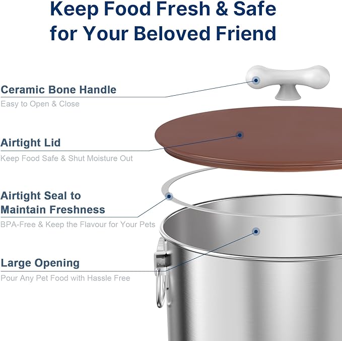 Paw Libero 2PK 25 Lbs Stainless Steel Dog Food Storage Container with Airtight Lid & Ceramic Bone Handle, Large Metal Dog Food Bin for Dogs & Cats, Keep Fresh, Easy to Clean - Image 4