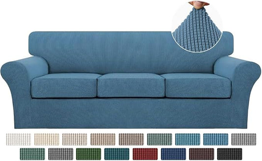 Turquoize 4 Piece Sofa Covers for 3 Cushion Couch Sofa Slipcover with Separate Cushion Couch Cover for Dogs Thick Soft Slipcover Washable Elastic Furniture Protector for Pets(XL Sofa,Dusty Blue) by Turquoize