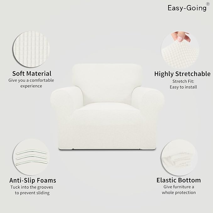 Easy-Going Stretch Oversized Chair Slipcover with Arm Washable Cream | 1-Piece Large chair covers armchair Furniture Protector for Living Room chair and a half cover Soft For Kids, Pet. - Image 4