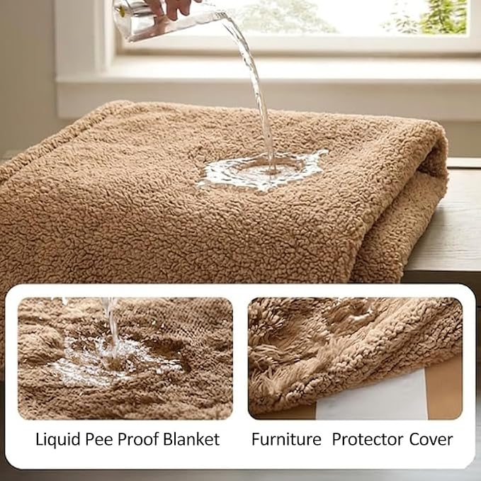 Dark Blankets for Dogs Brown Pets Throw Blanket for Couch Reversible Pet Bed Cover Puppy Fluffy Jacquard Blankets Leakproof Sofa Couch Cover Cat Pet Mats for Warm Washable-Camel,M - Image 3