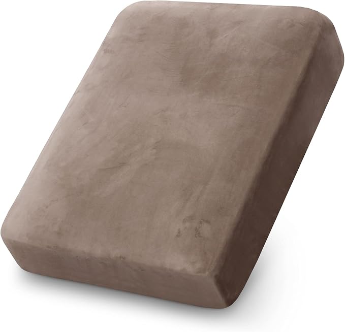 PrinceDeco Velvet Stretch Couch Cushion Cover Soft Cushion Slipcover for Chair Cushion Furniture Protector Seat Cushion Sofa Cover (Width Up to 29.5", Taupe) by PrinceDeco