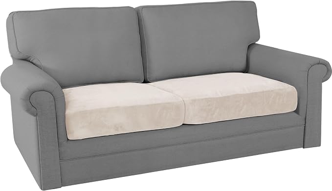 PrinceDeco Velvet Couch Cushion Cover Soft Stretch Cushion Slipcover for Chair Loveseat Sofa Cushion Furniture Protector Seat Cushion Sofa Cover (2 Piece Large Sofa Cushion Covers, Ivory) - Image 8
