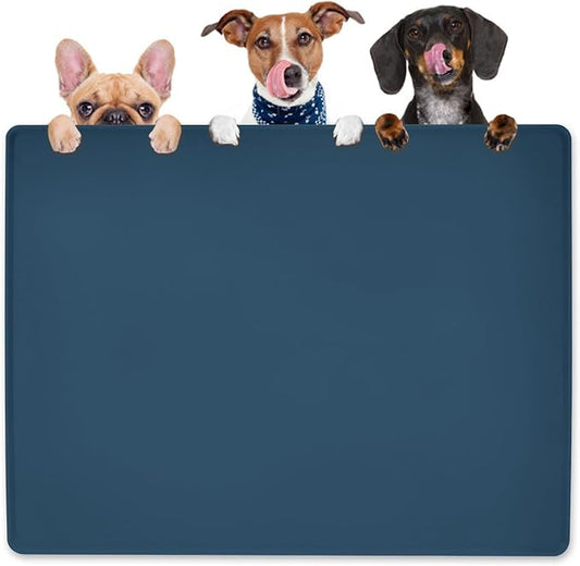 KVK Dog Water Mat 39.4 by 29.5in Extra Large - Silicone Mat for Dog Bowls Waterproof Non Slip - XL Pet Mat for Food and Water Protect Floors - Stone Blue by Unknown