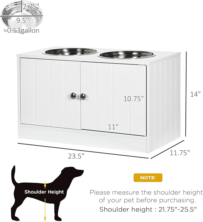 PawHut Large Elevated Dog Bowls with Storage Cabinet Containing Large 44L Capacity, Raised Dog Bowl Stand Pet Food Bowl Pet Feeding Station, White | Raised Dog Bowl Stand, Pet Feeding Station - Image 7