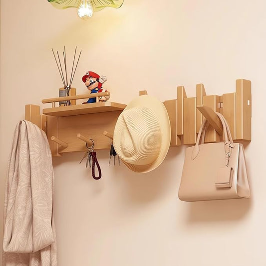 Wall Mounted Coat RackHooks Piano Key Hangers Natural Solid Wood Hanger Non-Woven Fabric Clothes Hangers for Closet, Kitchen, Bedroom, Bathroom, Entryway (Innovate-Beech, 10 Hooks) by MurphyBedKitMattresFrame