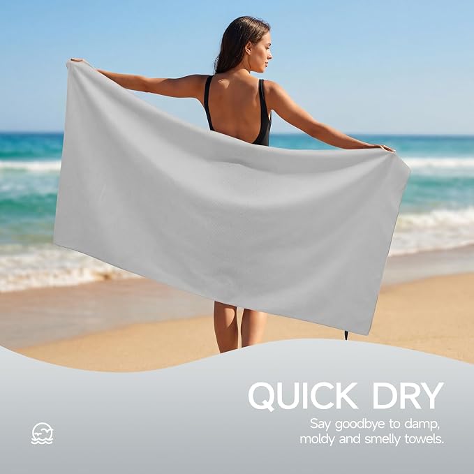 REDKISS Oversized Beach Towels, 4 Pack Microfiber Towel Set for Adults, Lightweight, Quick Dry, Absorbent & Sand Proof, 62x31 Inch, Pool Towels – Gray - Image 2