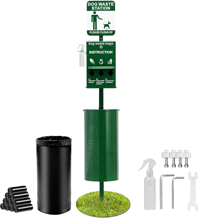 VEVOR Dog Waste Station, 11.5 Gallon Pet Waste Station with Hand Wash Bottle, Lockable Bag Dispenser, 50 Can Liners & 600 Waste Bags, Outdoor Pet Poop Station for Commercial Use, Parks, Backyard by VEVOR