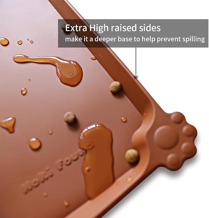 Hoki Found L Silicone Non Slip Pet Dog Cat Bowl Mats - Placemat - Feeding Mat - Waterproof - For Carpet - Caramel - Image 2