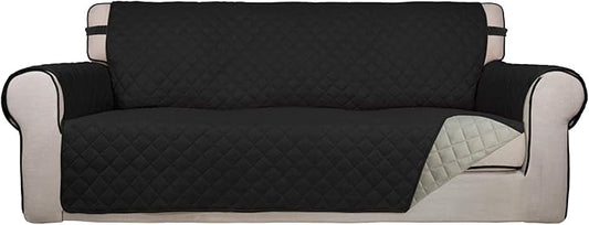 PureFit Reversible Quilted Sofa Cover Dog Couch Covers for Sofa, 66 in | Black/Beige, Water Resistant Couch Protector, Washable Pet Couch Cover with Non Slip and Elastic Straps For Kids by PureFit