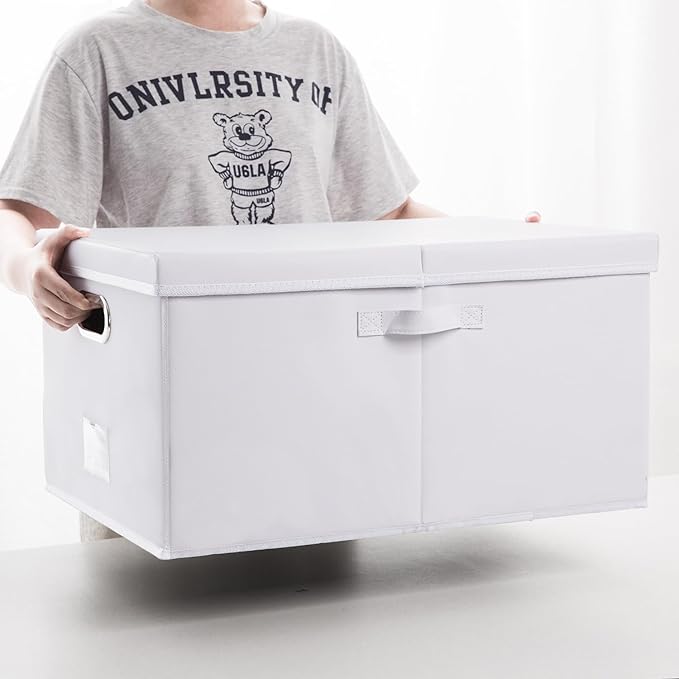 PRANDOM Collapsible Storage Box with Lid [1-Pack] Leather Fabric Foldable Storage Bin Organizer Container Basket Cube with Cover for Home Bedroom Closet Office Nursery White (22.8X15.7X11.8) - Image 6