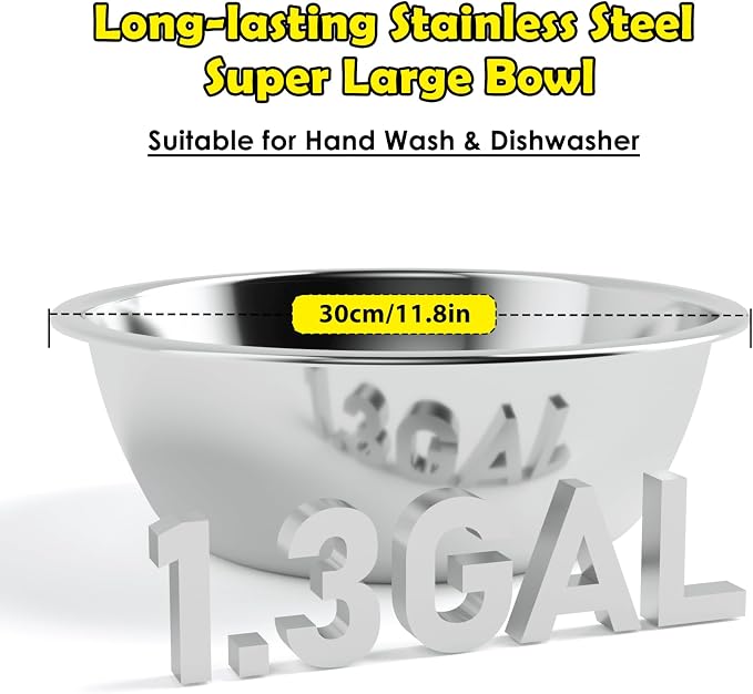 ADENGL 1.32 Gallon Elevated Dog Water Bowl for Large Dogs, 4-Height Adjustable (13–18'') Raised Stainless Steel Bowl with Spill-Proof Mat & Sturdy Metal Stand, Easy-Clean Feeder for Indoor/Outdoor Use - Image 6