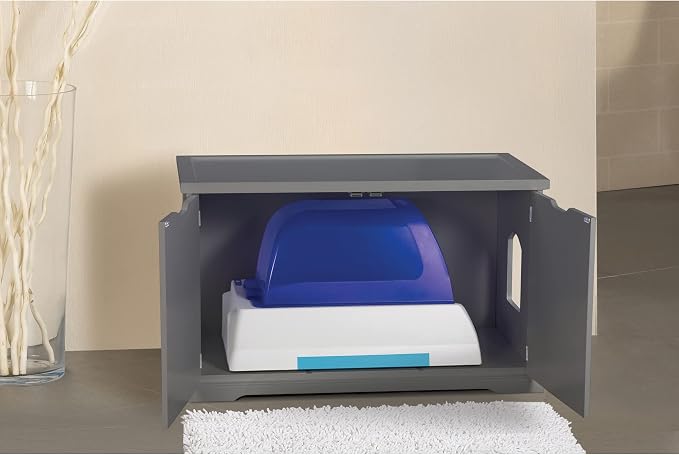 Merry Products Adjustable Pet Cat Washroom Storage Bench Furniture with Removable Partition Wall for All Size Litter Boxes, Gray - Image 6