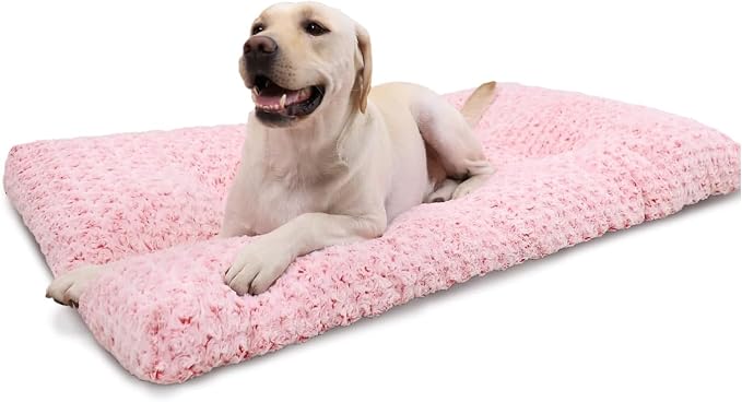 KSIIA Washable Dog Bed Deluxe Plush Dog Crate Beds Comfy Kennel Pad Anti-Slip Pet Sleeping Mat for Large, Jumbo, Medium, Small Dogs Breeds, 41" x 27", Pink by KSIIAPetProducts