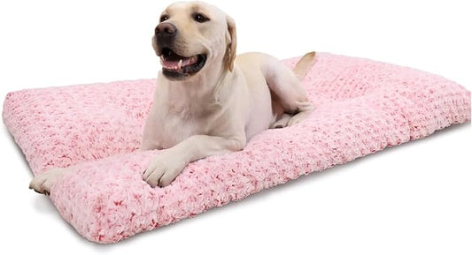 KSIIA Washable Dog Bed Deluxe Plush Dog Crate Beds Comfy Kennel Pad Anti-Slip Pet Sleeping Mat for Large, Jumbo, Medium, Small Dogs Breeds, 41" x 27", Pink by KSIIAPetProducts