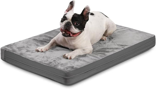 Waterproof Dog Bed Medium Size Dog, Washable Crate Pad 30" Orthopedic Gray | Outdoor Pet Bed Foam, Reversible Faux Leather & Flannel, Removable Cover,Anti-Slip Kennel Pad 29"x18" by Loveforfurrykids