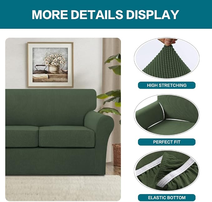 Turquoize 3 Piece Sofa Covers for 2 Cushion Couch Sofa Slipcover Soft Couch Cover for Dogs-Washable Sofa Furniture Covers with 2 Individual Cushion Covers,(Loveseat, Bronze Green) - Image 4