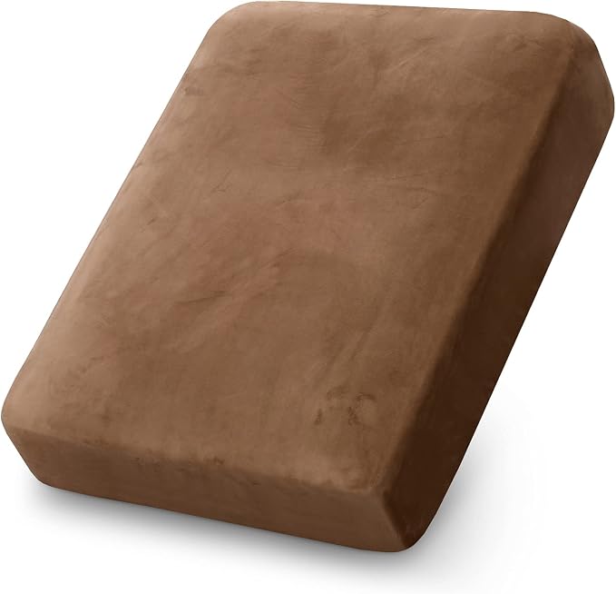 PrinceDeco Stretch Velvet Couch Cushion Cover,Soft Cushion Slipcover for Chair Cushion Furniture Protector Seat Cushion Sofa Cover Width Up to 29.5", Camel by PrinceDeco