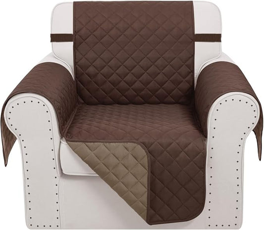 Reversible Recliner Chair Covers, 23" Chair, Chocolate/Taupe | Chair Covers for Living Room with Elastic Straps, Water Repellent, Chair Protectors Covers for Dogs by LuxshareHome