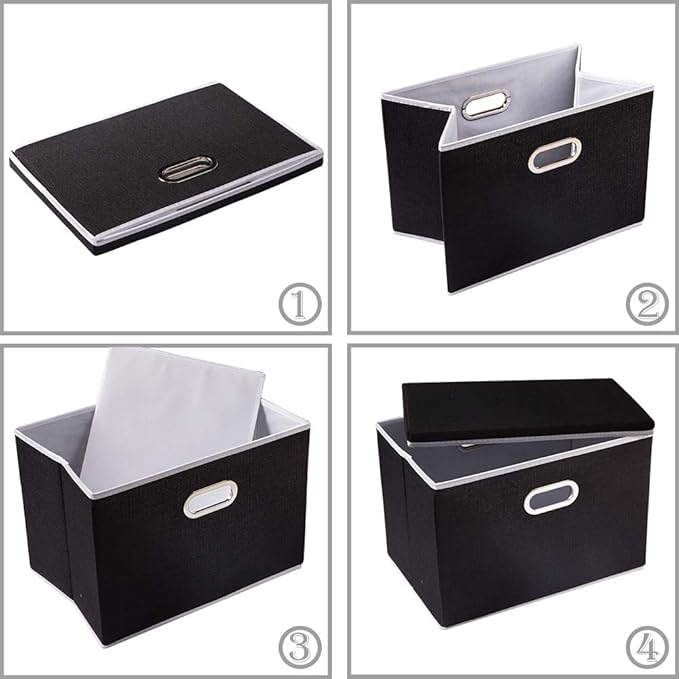 PRANDOM Large Foldable Storage Boxes with Lids [5-Pack] Organizer Containers Baskets Cube with Cover for Home Bedroom Closet Office Black17.7x11.8x11.8 For 6+ Year Old Boys and Girls - Image 5