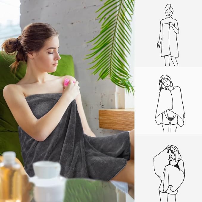 KinHwa Microfiber Bath Towels 4 Pack Large Shower Towels Dark Gray | Large absorbent bath towel for shower, spa, swimming, pool. Soft quick dry microfiber, 30x60 inch for women and men - Image 3
