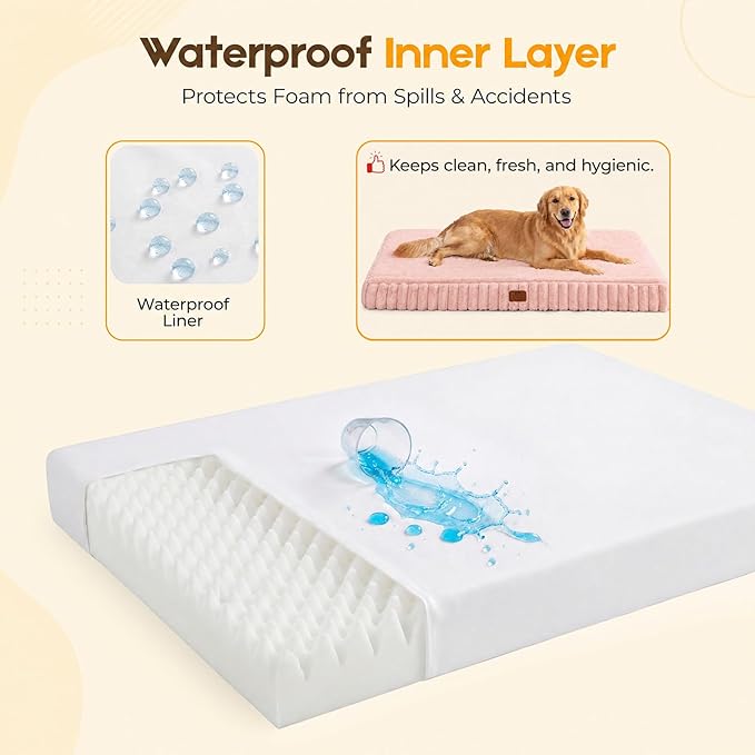 Orthopedic Dog Bed for Medium Dog, Waterproof Pet Bed,Non-Slip Bottom and Egg-Crate Foam with Removable Washable Cover Crate Bed,Pink,30"x20"x3" - Image 5