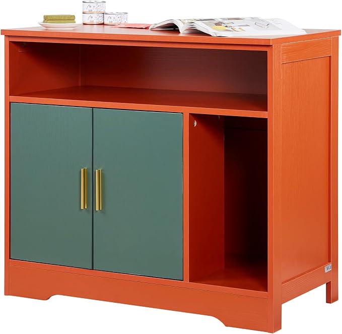 VEVOR Cat Litter Box Enclosure, 31 in Hidden Litter Box Cabinet with Shelf & Storage, Modern Style Indoor Cat Washroom, Wooden Kitty House Furniture End Table, Fit Most Litterboxes, Red & Green by VEVOR