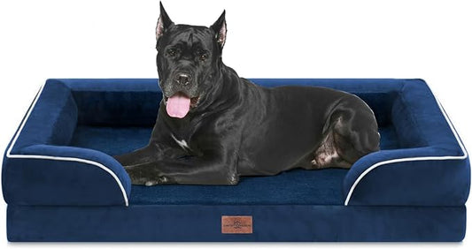 Comfort Expression Orthopedic Dog Bed for Extra Large Dogs with Bolster | Waterproof Dog Couch Bed with Washable Cover & Non-Slip Bottom, Supportive Egg Crate Foam Big Dog Bed, 53x42Inch by ComfortExpression
