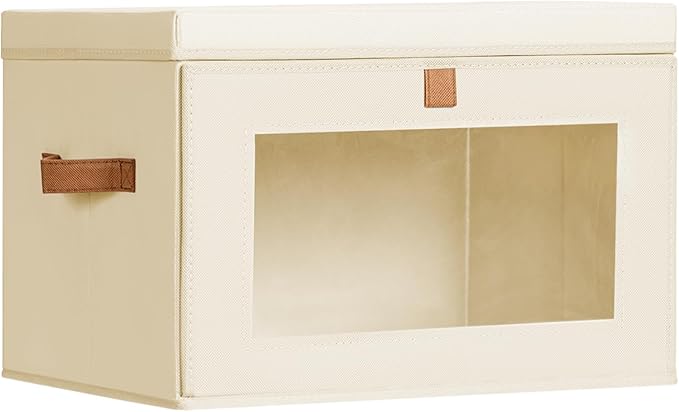 Homsorout Large Closet Storage Bins - Collapsible Storage Bins with Handles & Window, Decorative Boxes with Lids, Fabric Cubes for Living Room, Dorm, 1 Pack, Beige by Homsorout