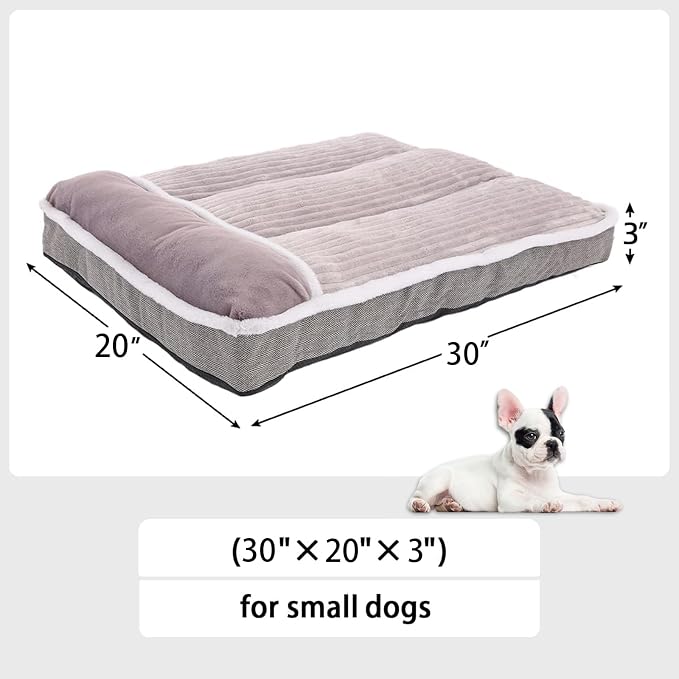Dog Bed for Large Dogs, Dog Mattress with Pillow for Crate Kennel, Sofa pet Bed, Super Soft pet Bed for Medium, Jumbo, Small Dogs Breeds Grey, Medium:(30”x20 x3) - Image 3