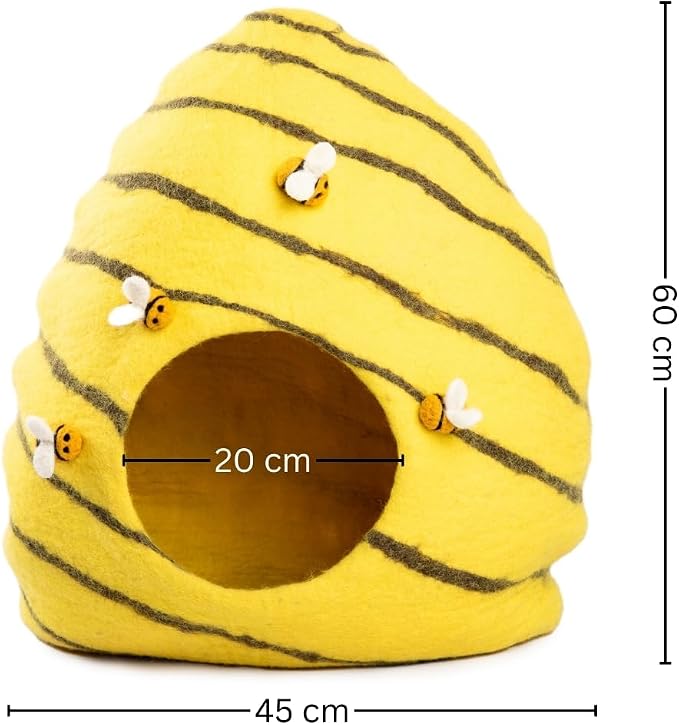 Woolygon Premium Felt Cat Cave Bed – Wool Kitty Beds Handcrafted Kitten Caves Bed for Indoor Cats - Made from Merino Wool, Foldable Cat Hideaway Covered Cat House Pod (Honey Hive) - Image 2