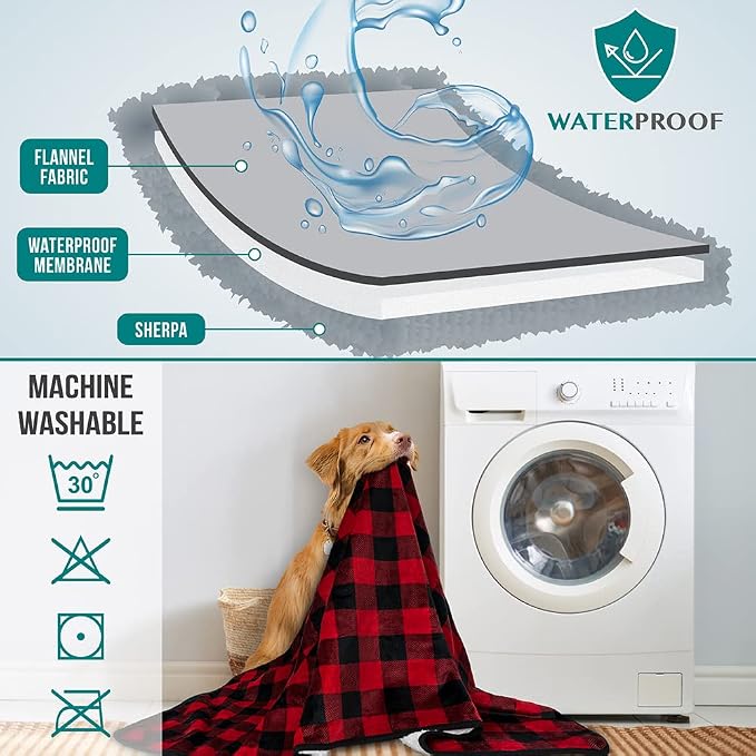 PetAmi Waterproof Dog Blanket Sherpa Fleece, Pet for Medium Large Dogs, Reversible Cat Throw Bed Couch Sofa Furniture Protector, Soft Plush Microfiber (Large 40x60, Checker Red) Checkered Red - Image 5