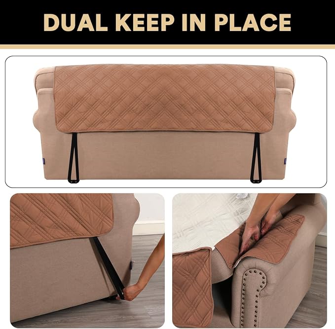 PrinceDeco 100% Waterproof Couch Cover for 3 Cushion Couch Sofa Pet Friendly Non-Slip Couch Cover for Dogs Washable Water Resistant Furniture Protector with Elastic Straps(Sofa 68", Terracotta) - Image 5