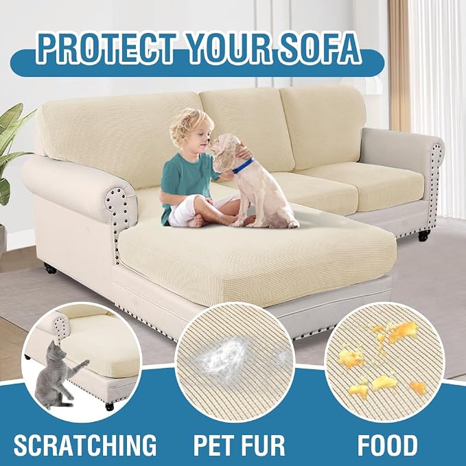 H.VERSAILTEX 2025 New Sectional Couch Covers 6 Pieces Stretch Sofa Covers for Sectional Sofa Set Separate L Shaped Couch Cover for Both Left/Right Couch (Seat and Back: 1 Chaise + 2 Sofa, Natural) - Image 7