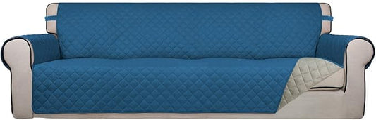 PureFit Reversible Quilted Couch Covers for Dogs Sofa Cover 4 Seater 88" | Peacock Blue/Beige, Water Resistant Couch Protector, Washable Pet Couch Cover with Non Slip and Elastic Straps For Kids by PureFit