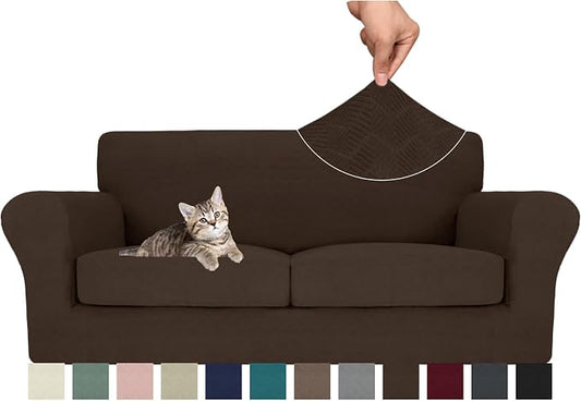 MAXIJIN 3 Piece Couch Covers for 2 Cushion Couch Sofa Cover, Stretch Loveseat Sofa Slipcovers for Sofas with 2 Large Cushions, Thick Dogs Pet Furniture Covers (71"-91", Coffee) by MAXIJIN
