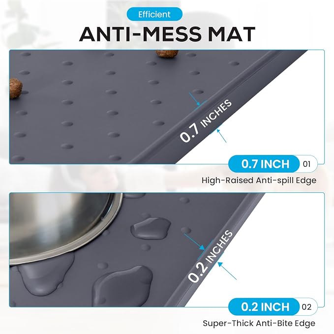 Dog Food Mat - 29” x 16.6” Pet Feeding Mat with Residue Collection Pocket - Large Silicone Dog Mat for Food and Water - Waterproof Dog and Cat Bowl Mat, High Edges to Prevent Spills, Gray - Image 4