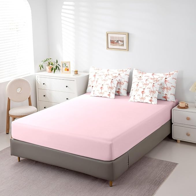 Erosebridal 7 Piece Girly Bowknot Kids Comforter Set Twin Bed in a Bag,Dreamy Princess Style Bedding Set for Kids Teens Adult,Ballet Girls Dancing Quilt,Elegant Watercolor Bow Tie Dancer Sheet Set - Image 5