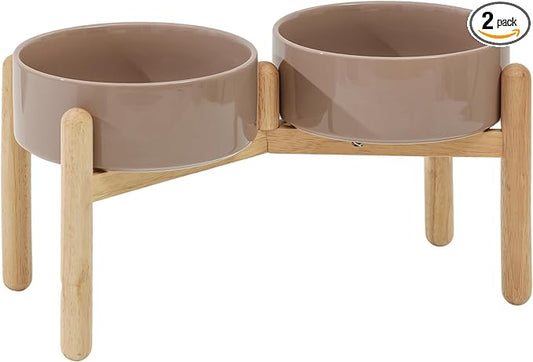 Havniva Elevated Dog Bowls Ceramic Dog Bowls with Stand, Dog Food Bowl | 8.3” Raised Dog Bowls with Non-Slip Wood Stand, Dog Food and Water Bowl Set, Double Dog Feeding Bowls for Large Dogs by Havniva